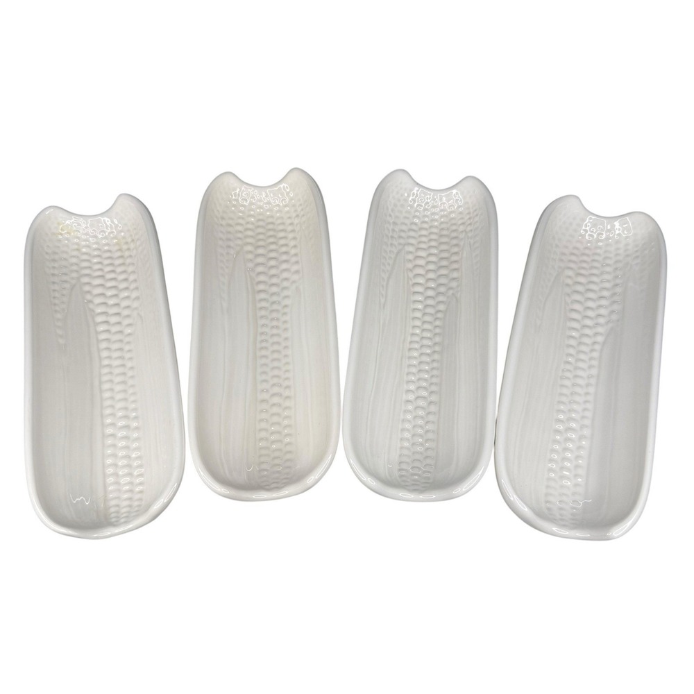 Pfaltzgraff Set Of 4 Heritage White Trim Corn On The Cob Plates 8 3/8" x 3 1/4"